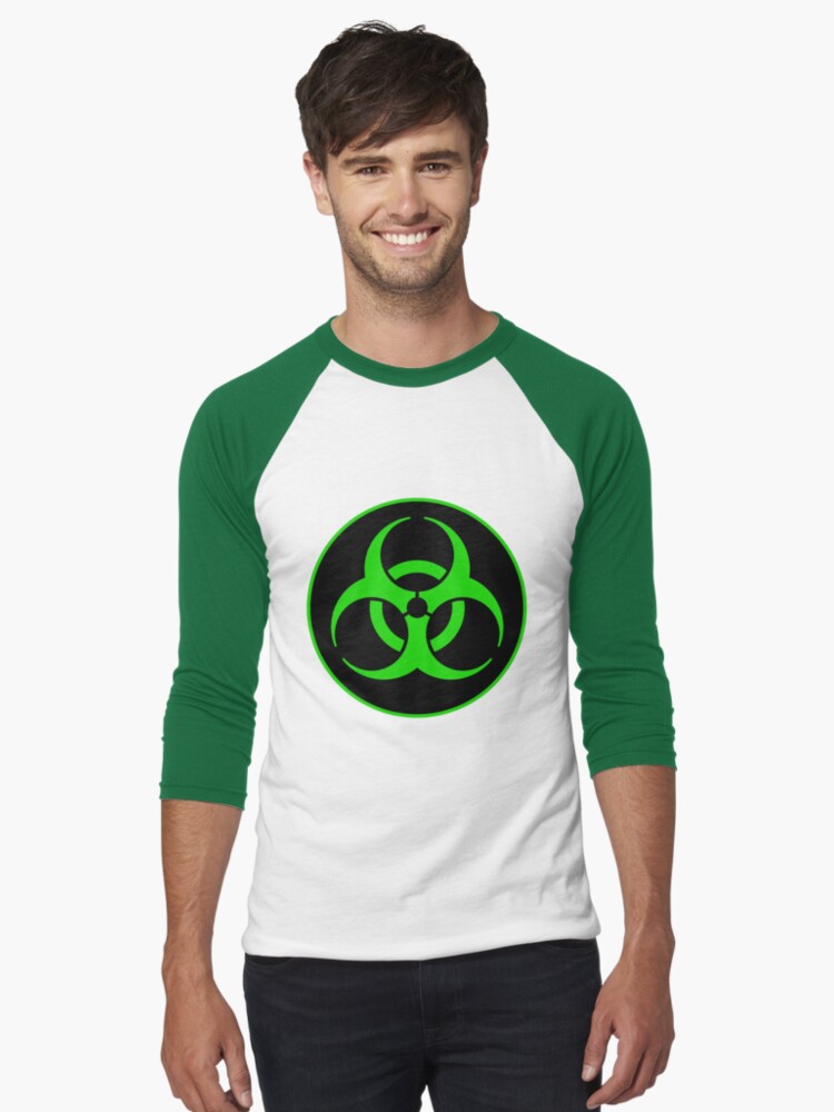 Thumbnail 1 von 3, Baseballshirt mit 3/4-Arm, Sauberes Biohazard-Symbol Grün - Wissenschafts-Nerd designt und verkauft von AMagicalJourney.