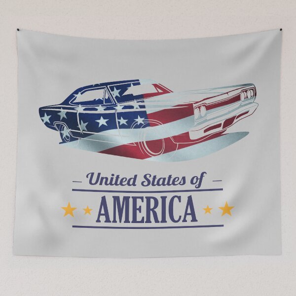 Artikelvorschau, USA, Auto mit amerikanischer Flagge entworfen und verkauft von SLGreenArrow.