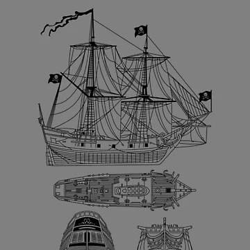 Vorschaubild zum Design Pirate Ship Schematic Blueprint Crossbones Sailing Pirate Gear von DynamicDesign