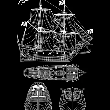 Vorschaubild zum Design Pirate Ship Schematic Blueprint Crossbones Sailing Pirate Gear von DynamicDesign