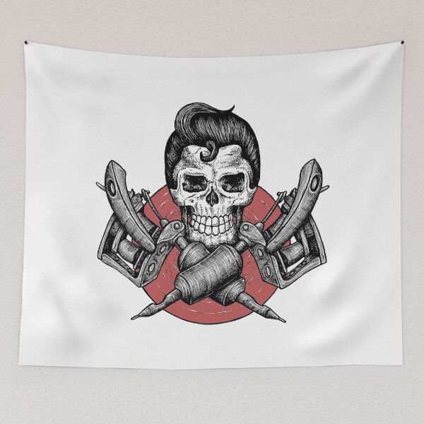 Item preview, skull with tattoo machine designed and sold by Goba Bali Studio.