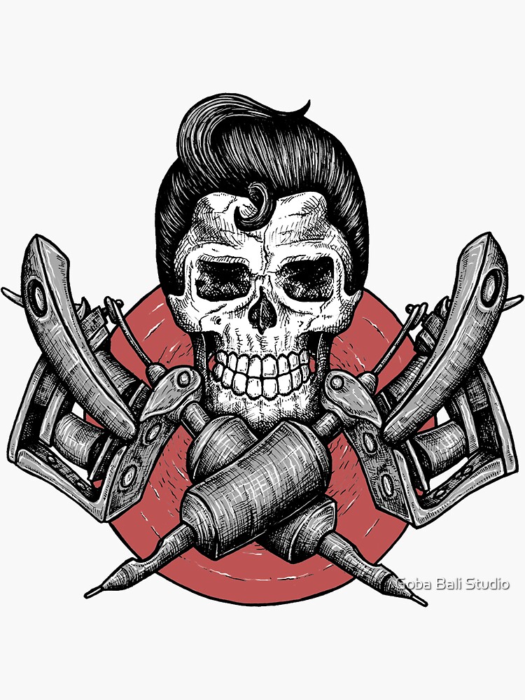 skull with tattoo machine | Sticker