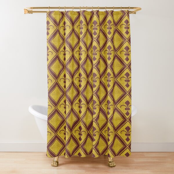Gold Diamond with Maroon Red Fleur de Lis Pattern Shower Curtain
