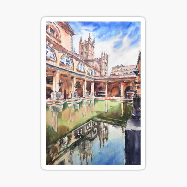 Item preview, The Roman Baths - Bath City Centre - Historic English Town - Watercolour architecture - Buildings reflections - Architectural wall hanging designed and sold by lyatee.