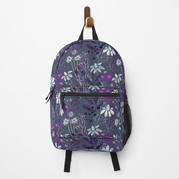 Item preview, Wildflowers. Floral pattern, lilac twigs and flowers, chamomile on a dark gray background, drawing. designed and sold by UVI-CA.