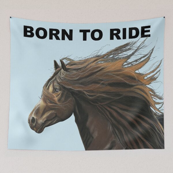 Item preview, Born to ride Beautiful Horse art blue background - Equestrian born to ride art - horse lover designed and sold by IslesArt.