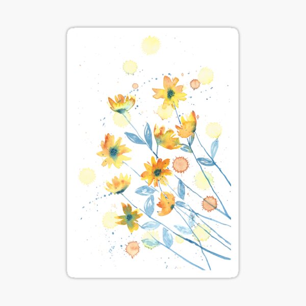 Yellow flowers with blue and orange details Sticker