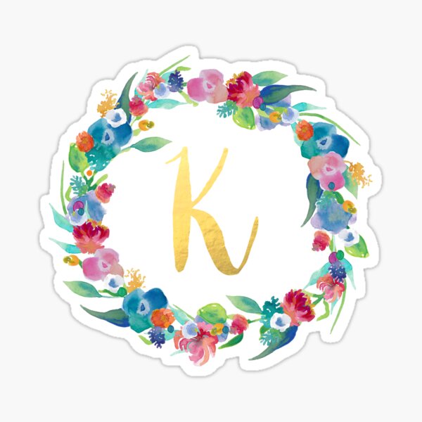 Floral Initial Wreath Monogram K Sticker