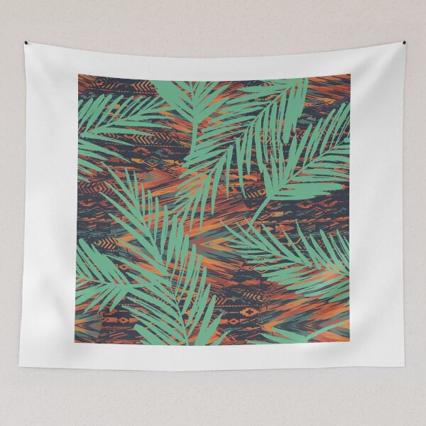 Item preview, This tropical-inspired tribal leaf pattern has a warm vibrant colored background. designed and sold by MugsAndDuds.