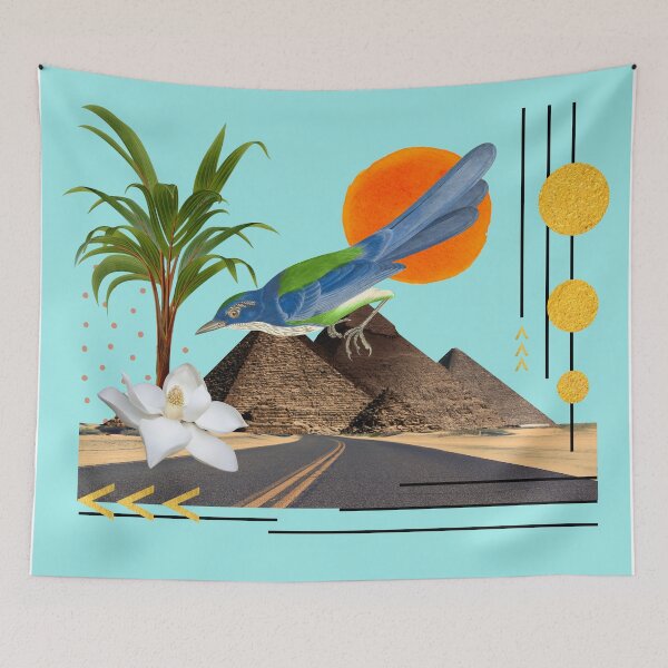 Item preview, Pyramids Bird Collage II Blue designed and sold by thayartstudio.