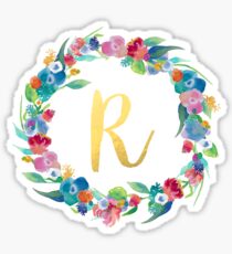Floral Initial Wreath Monogram R Sticker