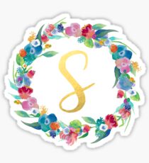 Floral Initial Wreath Monogram S Sticker