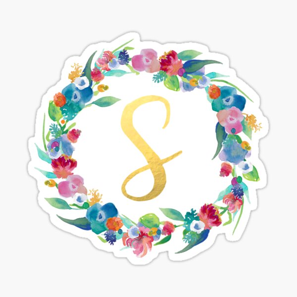 Floral Initial Wreath Monogram S Sticker