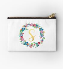 Floral Initial Wreath Monogram S Studio Pouch