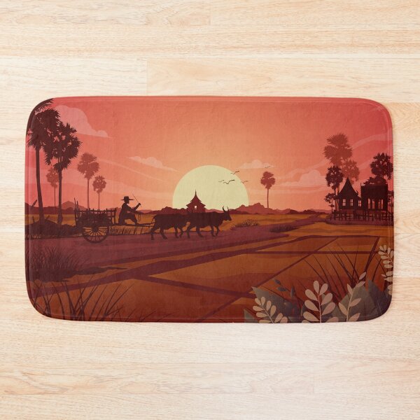 Item preview, asian farmers working rice field illustration art print designed and sold by JustMindBlowing.