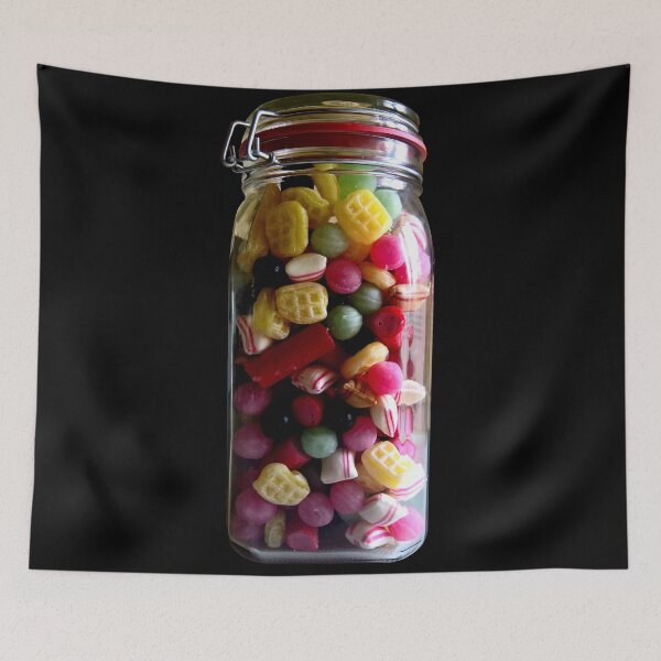 Item preview, colorful candies in a glass jar on a black background designed and sold by Michaelerch.