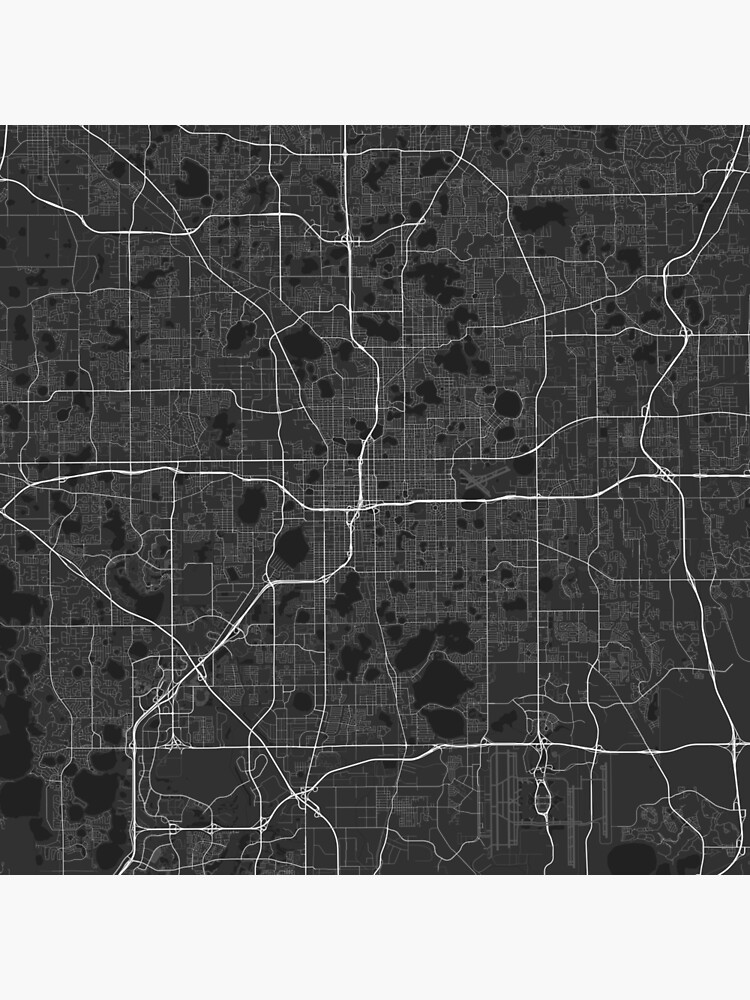Orlando Usa Map White On Black Poster By Graphical Maps Redbubble 2987