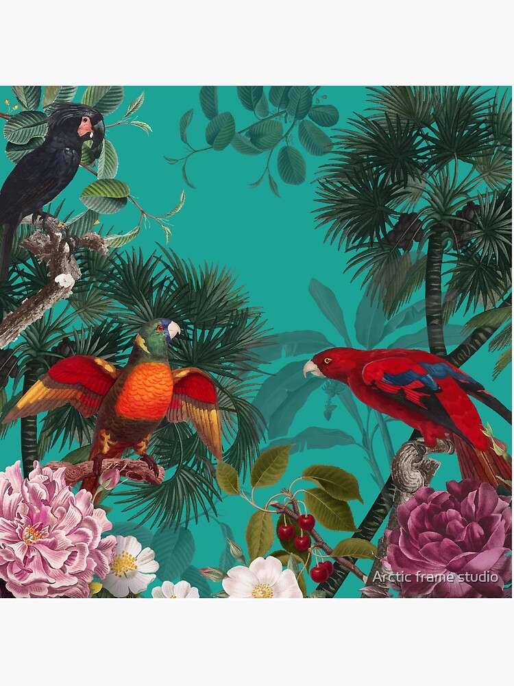 Thumbnail 3 of 3, Throw Pillow, Exotic Birds Wildlife Exotic Plants Exotic Animals turquoise designed and sold by Arctic frame studio.