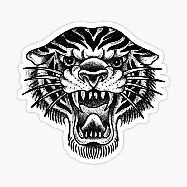 Tiger - Tattoo art - Black line Illustration 