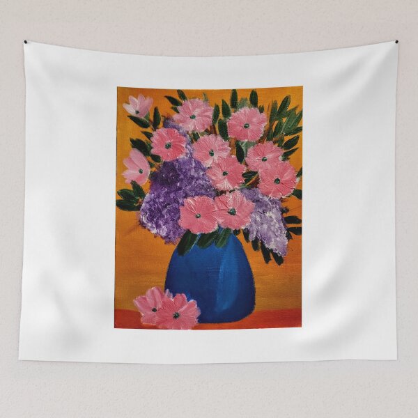 Item preview, abstract flowers in a blue vase designed and sold by kkartwork.