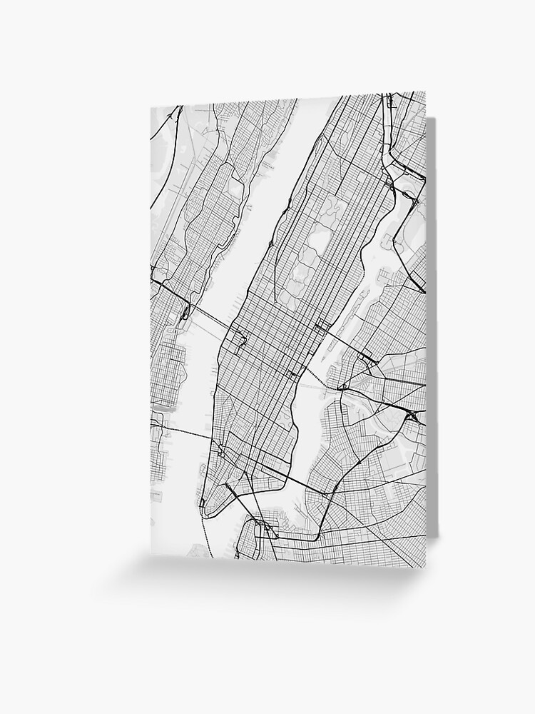Black And White Map Of New York Manhattan, New York, Usa Map. (Black On White)" Greeting Card By Graphical- Maps | Redbubble