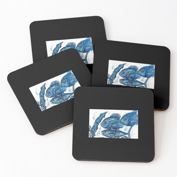 Item preview, ocean creatures hand drawn in blue ink.  designed and sold by silvrfrog.