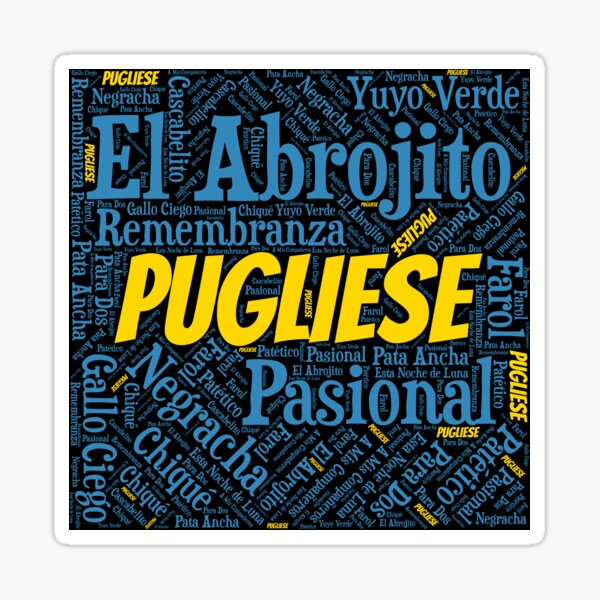 Pugliese Tango Word Art in Blue and Yellow Sticker