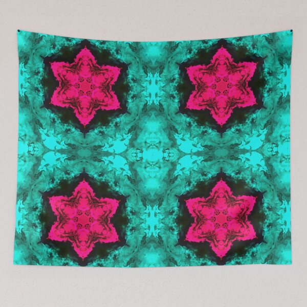 Artikelvorschau, Psychedelisches Kaleidoskop Cyan und Pink Flower entworfen und verkauft von WormholeOrbital.