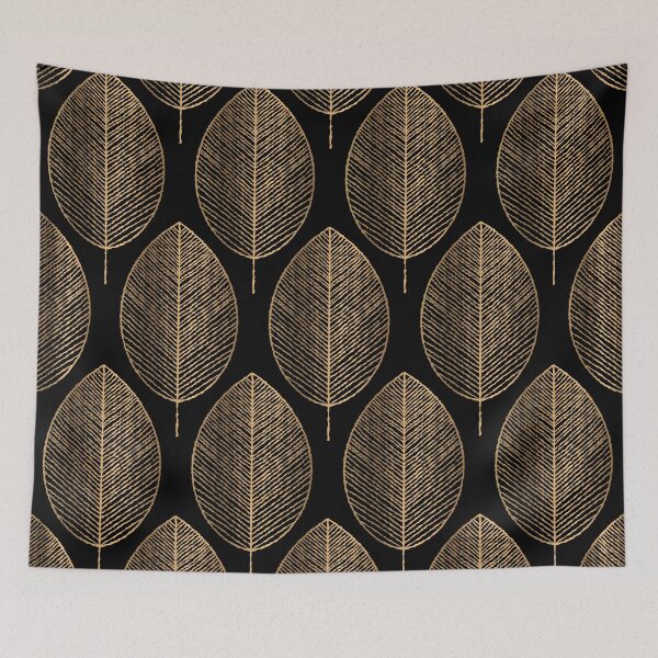 Item preview, Golden Leaves On Black Geometric Pattern With Gold Shimmer  designed and sold by Vic Torys ☆.