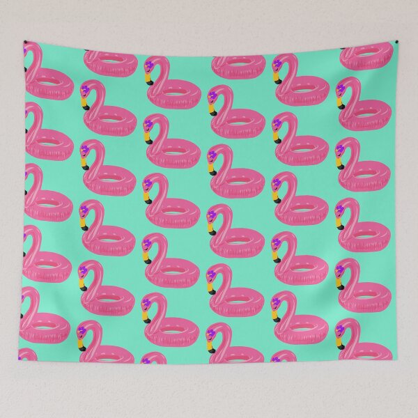 Item preview, Inflatable Pink Flamingo Pool Ring with Hibiscus Flower designed and sold by artbymeagan.