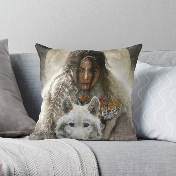 Wild Woman Wolf Throw Pillow