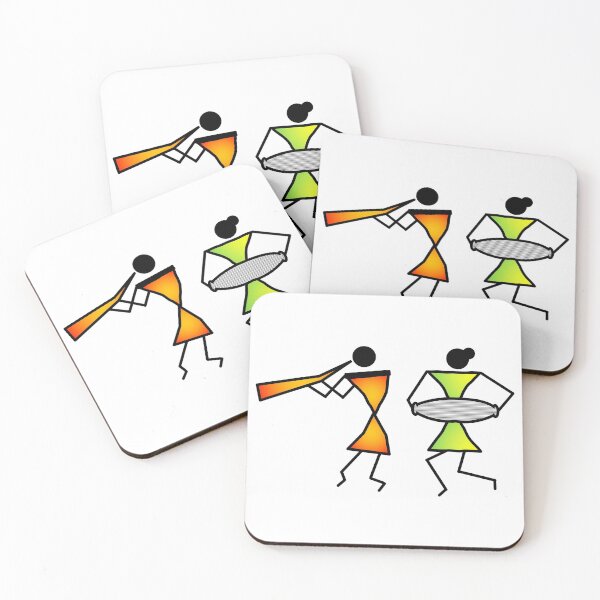 Item preview, Cute Colorful Tribal Warli Art Musicians Playing Dholak & Shehnai designed and sold by Digital Lama Creations.