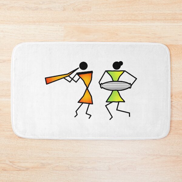 Item preview, Cute Colorful Tribal Warli Art Musicians Playing Dholak & Shehnai designed and sold by Digital Lama Creations.