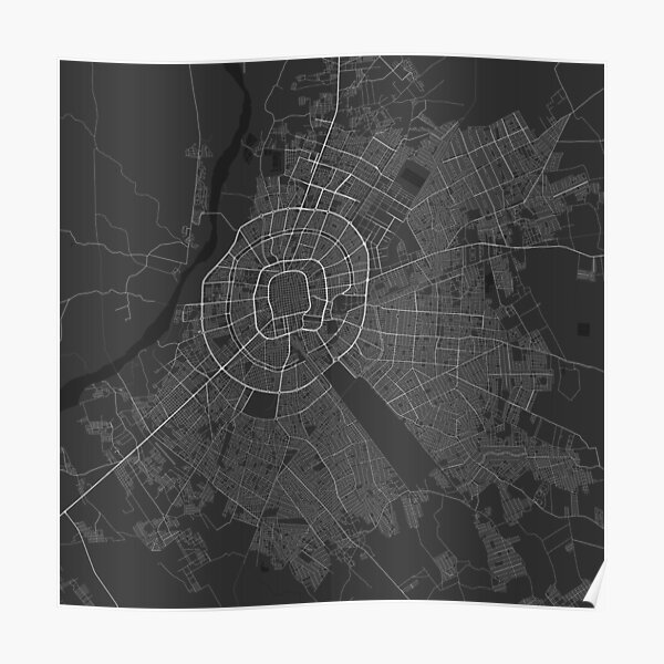 Santa Cruz de la Sierra, Bolivia Map. (White on bl Poster