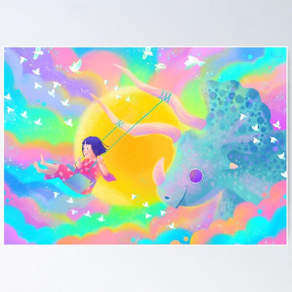 Item preview, Dreamy Sunset with Triceratops designed and sold by SzuIllustration.