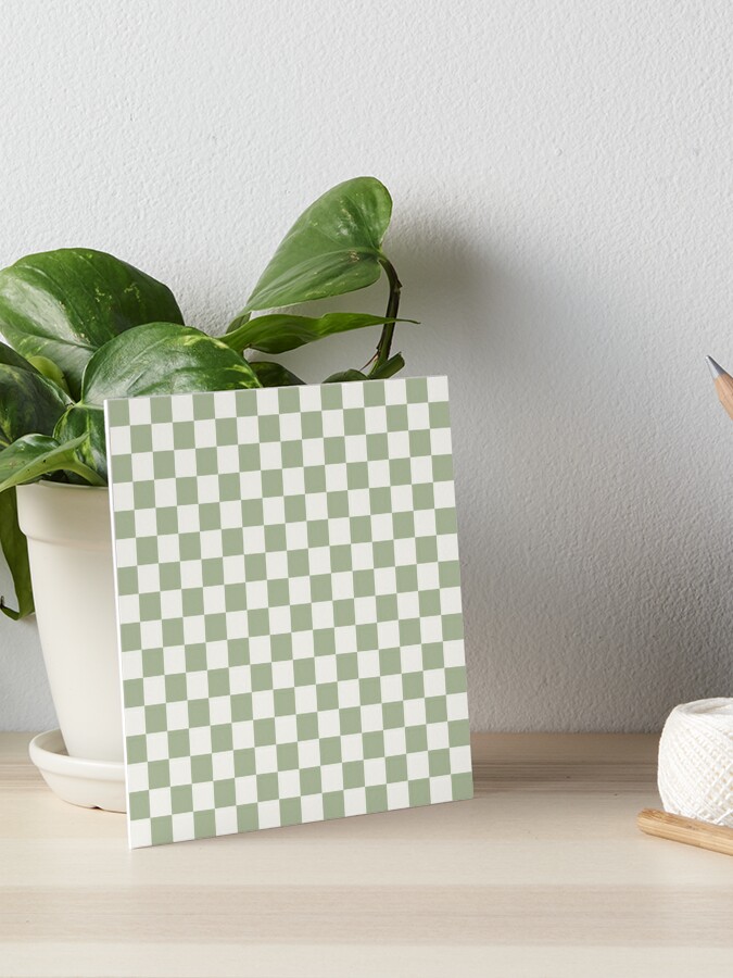 Checkerboard Mini Check Pattern in Sage Green and Off White Bath