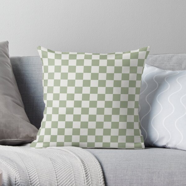 Checkerboard Mini Check Pattern in Sage Green and Off White Throw Pillow