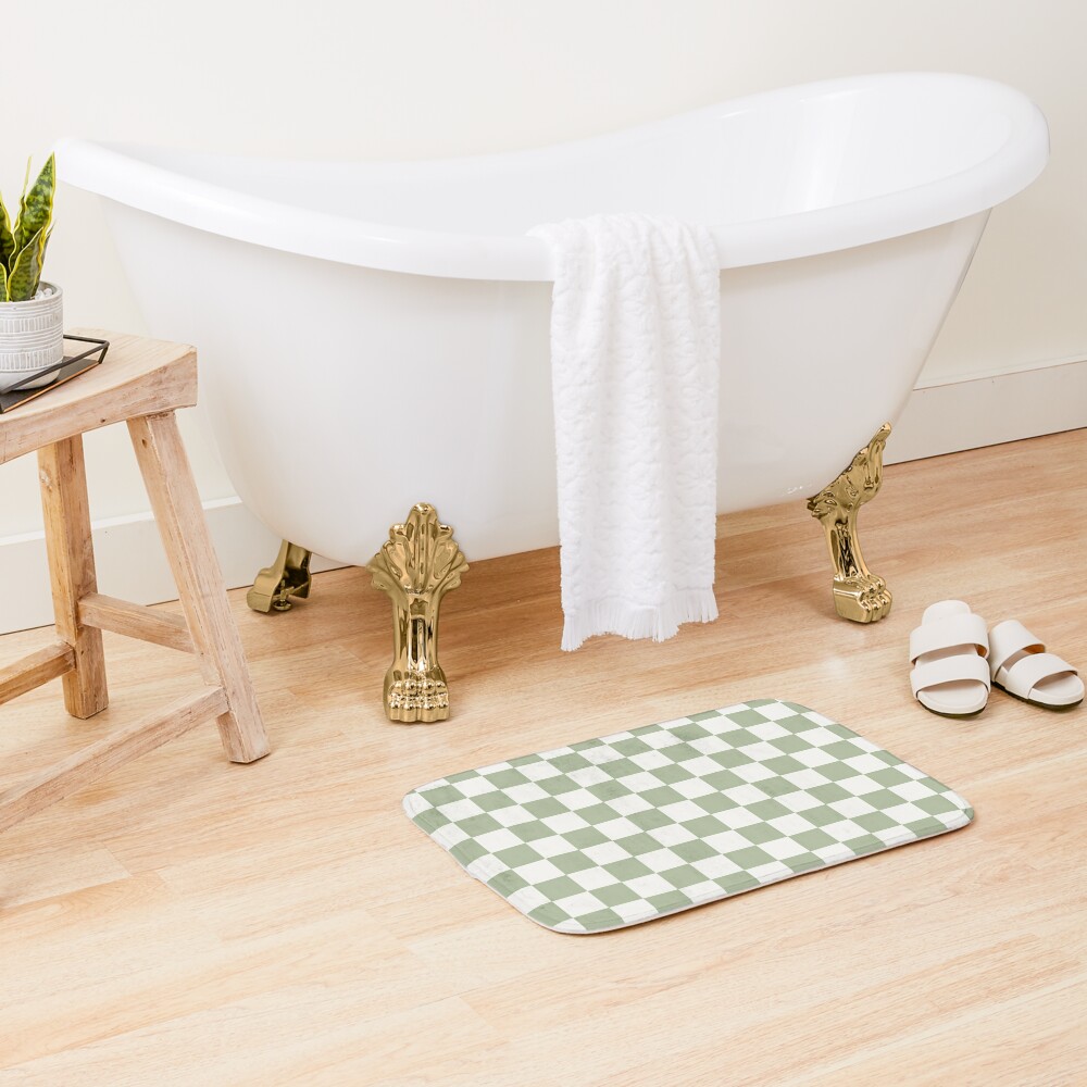 Checkerboard Mini Check Pattern in Sage Green and Off White Bath