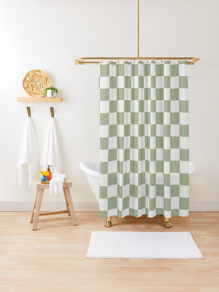 Checkerboard Mini Check Pattern in Sage Green and Off White Bath