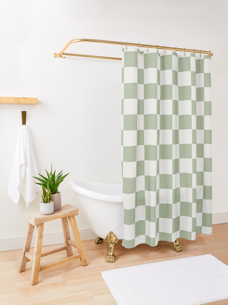 Checkerboard Mini Check Pattern in Sage Green and Off White Bath