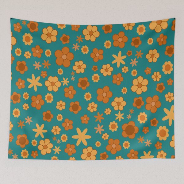 Item preview, Aesthetic Blue and Orange Floral Pattern designed and sold by tellurica.