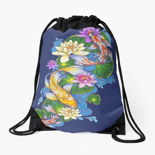 Lotus Koi Pond Drawstring Bag