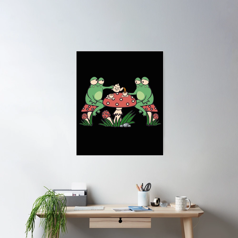 Frogs Drinking Tea Mushroom Cute Cottagecore Aesthetic Frog Mug - Teeruto