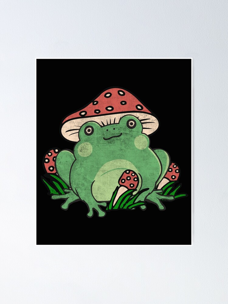 Cartoon Frog Toadstool Mushroom Hat Cottagecore Aesthetic Grunge | Poster