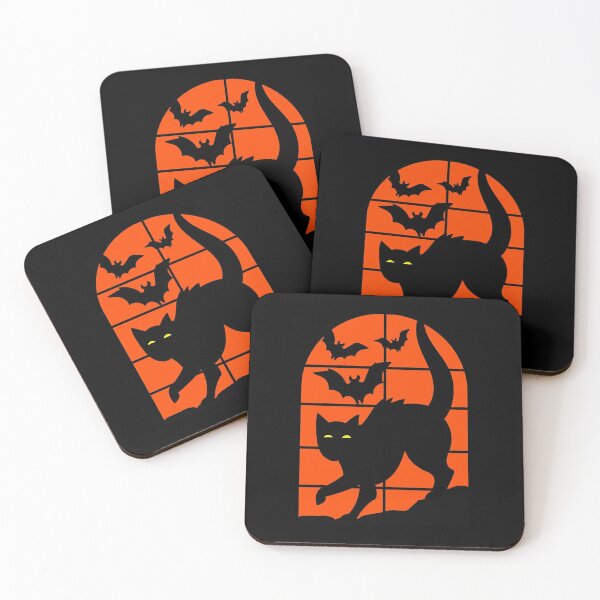 Item preview, Halloween Cat and bats in window  designed and sold by Schwaner.