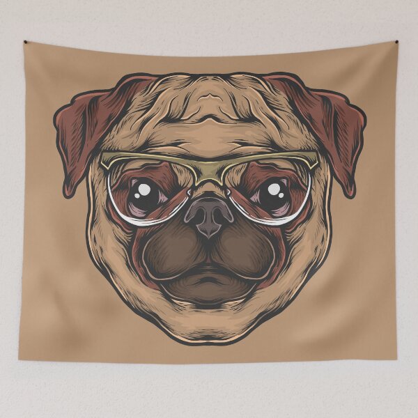 Item preview, Hand Drawing Vintage Pug Head with Sunglasses Vector Illustration designed and sold by Peekonet.
