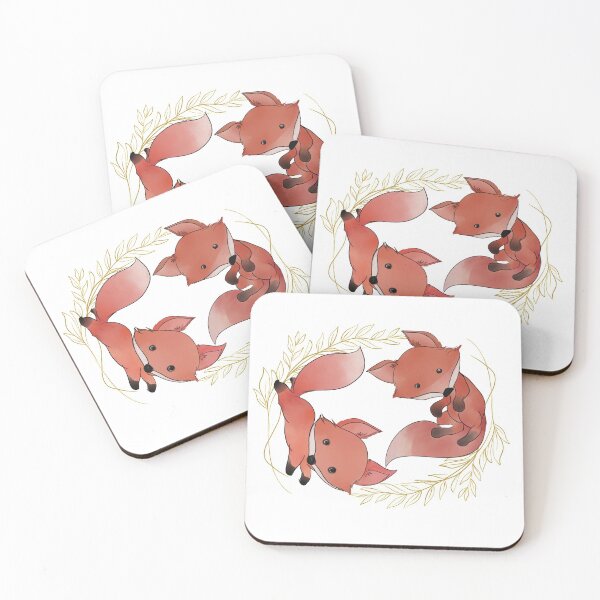 Item preview, Twin, cute fox on gold laef botany, watercolour  designed and sold by VeloonaP.