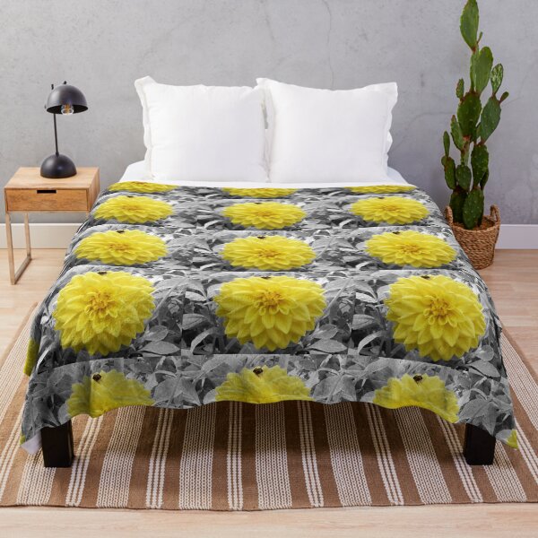 Item preview, Yellow Dahlia flower, with a bee in selective colouring.  designed and sold by PicsByTony.