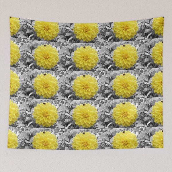 Item preview, Yellow Dahlia flower, with a bee in selective colouring.  designed and sold by PicsByTony.