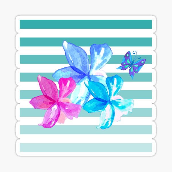 Green and White Stripes Floral Sticker